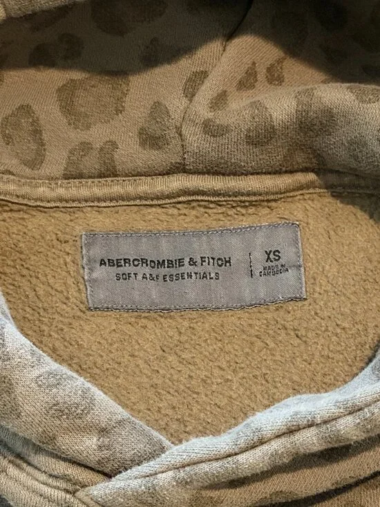 Abercrombie & Fitch Leopard Print Hoodie XS Oversized Popover Brown EUC - Picture 6 of 11